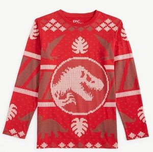 Jurassic Holiday  Long Sleeve Red Shirt